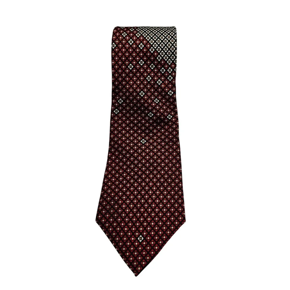 Yves Saint Laurent Silk Necktie Mens OS Red Black Geometric Medallion YSL